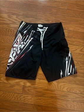 Fox Black Swim Shorts with Red Trim